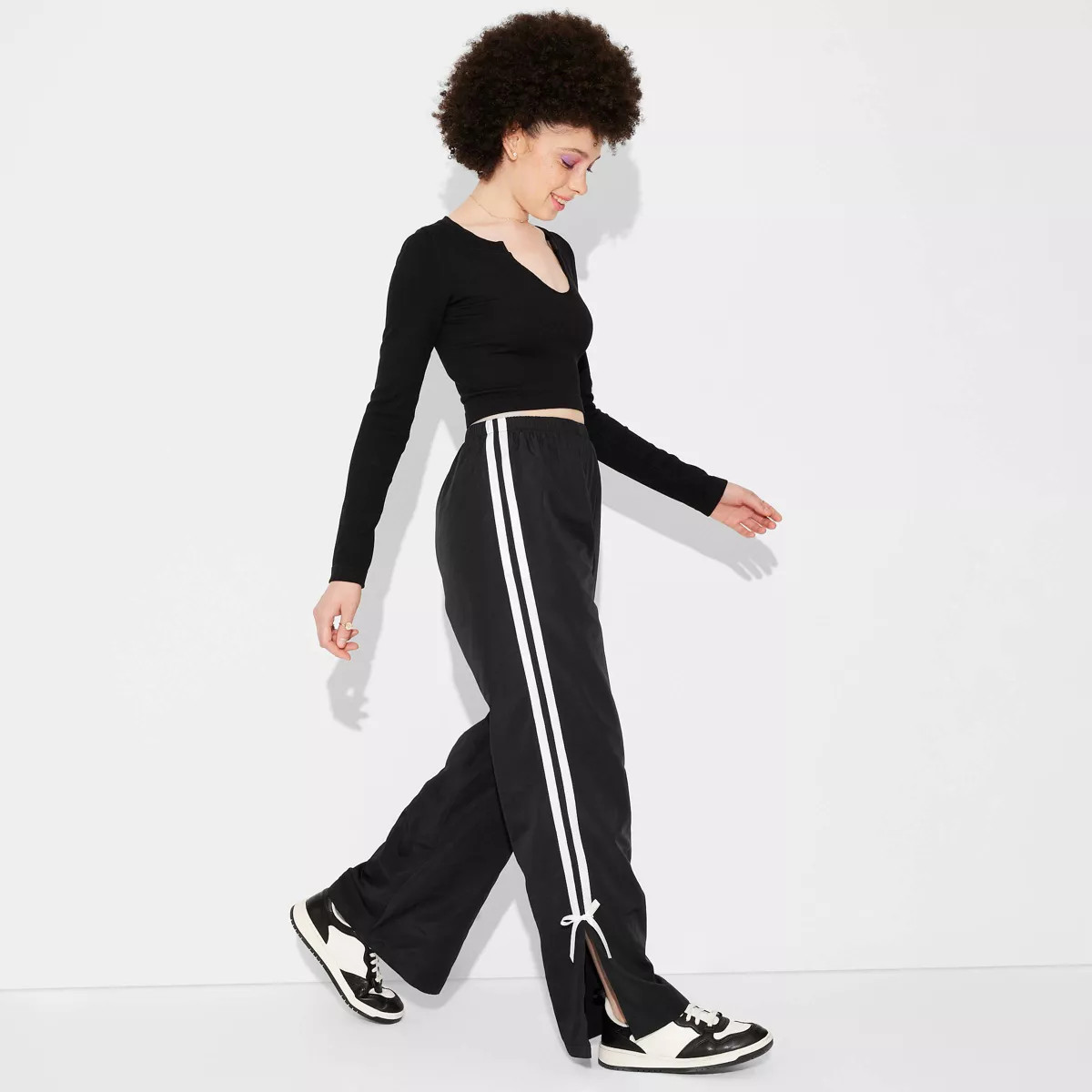 Women's High-Rise Tie Detail Track Pants - Wild Fable™ Black M | Target