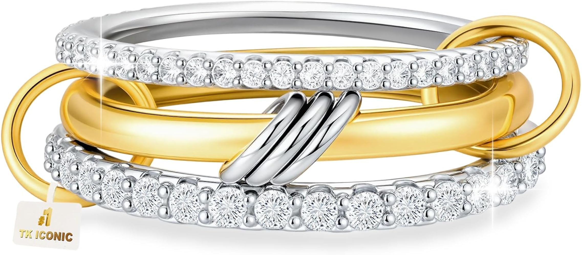 18K Gold plated Stackable Rings For Women Silver And Gold Stackable Ring Set Cubic Zircon Mixed M... | Amazon (US)