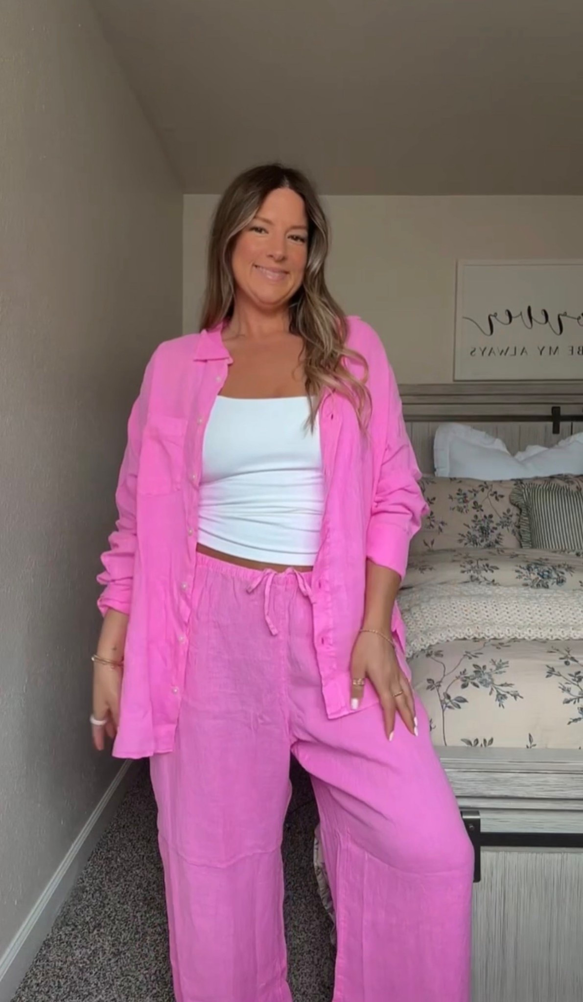 This linen set from Gap in HOT PINK is everything 🌸💖 and eveyrthibg is 40% during the friends and family sale! 

#LTKSpringSale #LTKgrwm #LTKootd