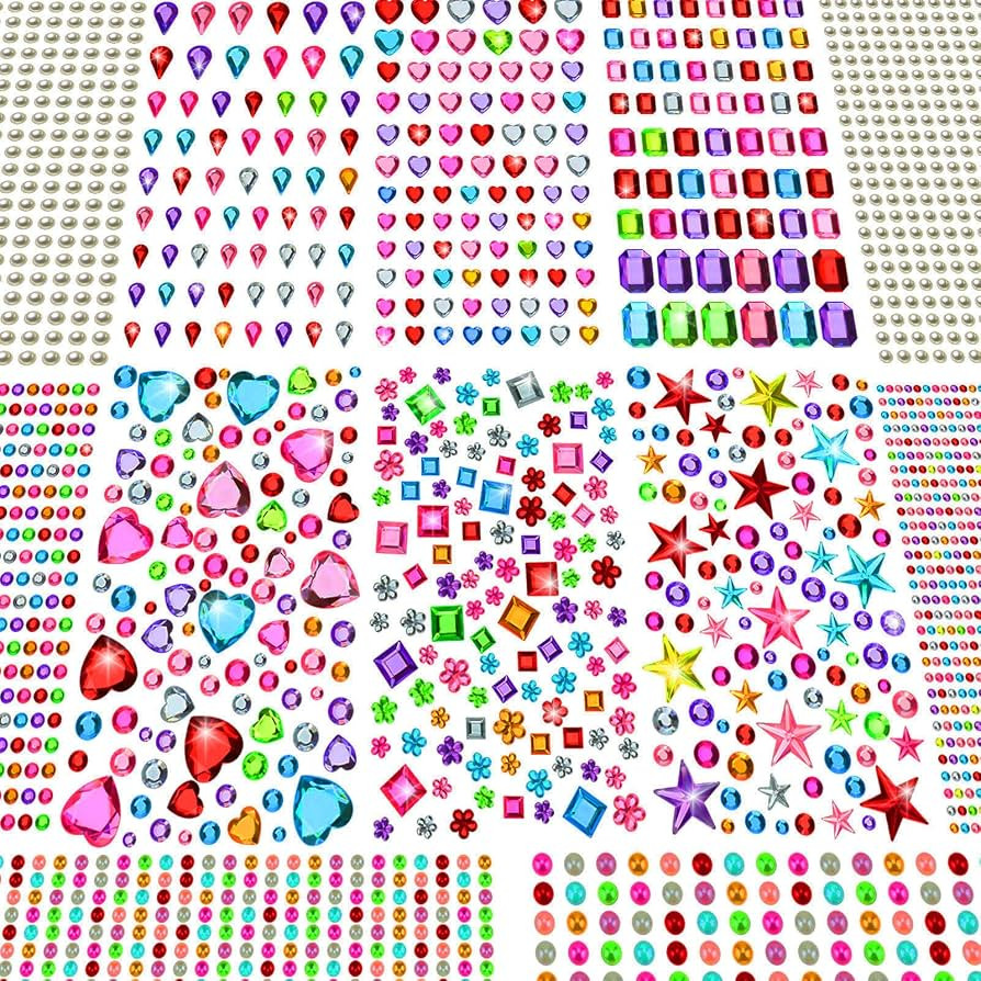 JAMIEWIN 3269pcs Gem Stickers, Self Adhesive Rhinestone Jewel Crafts     12 sheets Acrylic glitte... | Amazon (US)