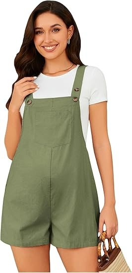 OYOANGLE Women's Maternity Overall Shorts Tie Knot Strap Short Romper Jumpsuit with One Pockets | Amazon (US)