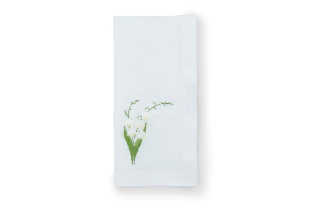 Lily of the Valley Collection, White Linen Napkin, Set of 4 | Over The Moon