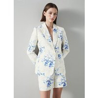 Fleur Blue and White Linen-Cotton Meadow Scene Blazer, Egret Blue | L.K. Bennett (UK)