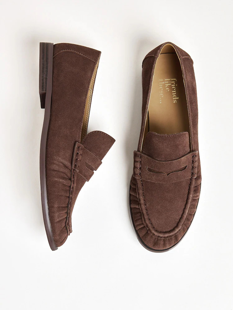 Buy Friends Like These Chocolate Brown Flat Ruched Comfort Slip On Penny Loafers from Next Irelan... | Next EU