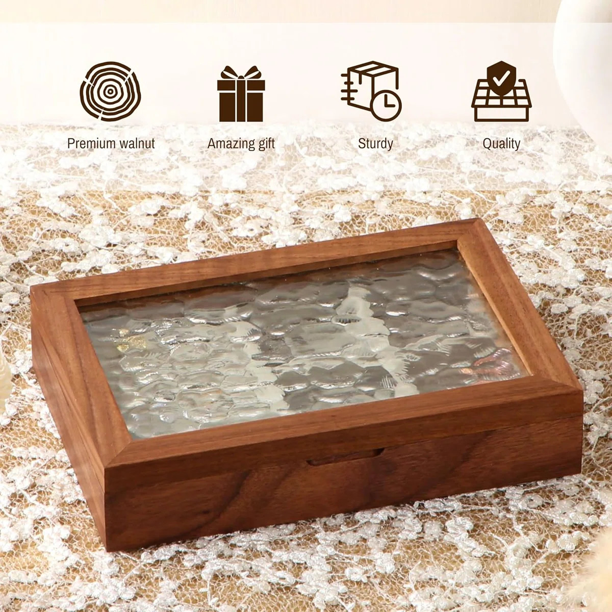 Wooden Jewelry Box, Medium Size Natural Solid Walnut Wood Girls Vintage Trinket Organizer With La... | Wayfair North America