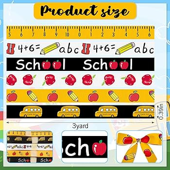 6PCS 3/8" Back to School Ribbons Pencil Apple School Theme Ribbons for Wrapping Gift 15 Yard, Sch... | Amazon (US)