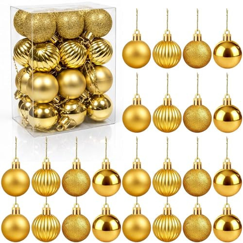 Set of 24 Small Gold Christmas Ornaments Balls for Christmas Tree, 1.2 inch Mini Gold Ornaments for Mini Tree, Tiny Plastic Shatterproof Hanging Bulbs Xmas Valentine Party Indoor Outdoor Decorations | Amazon (US)