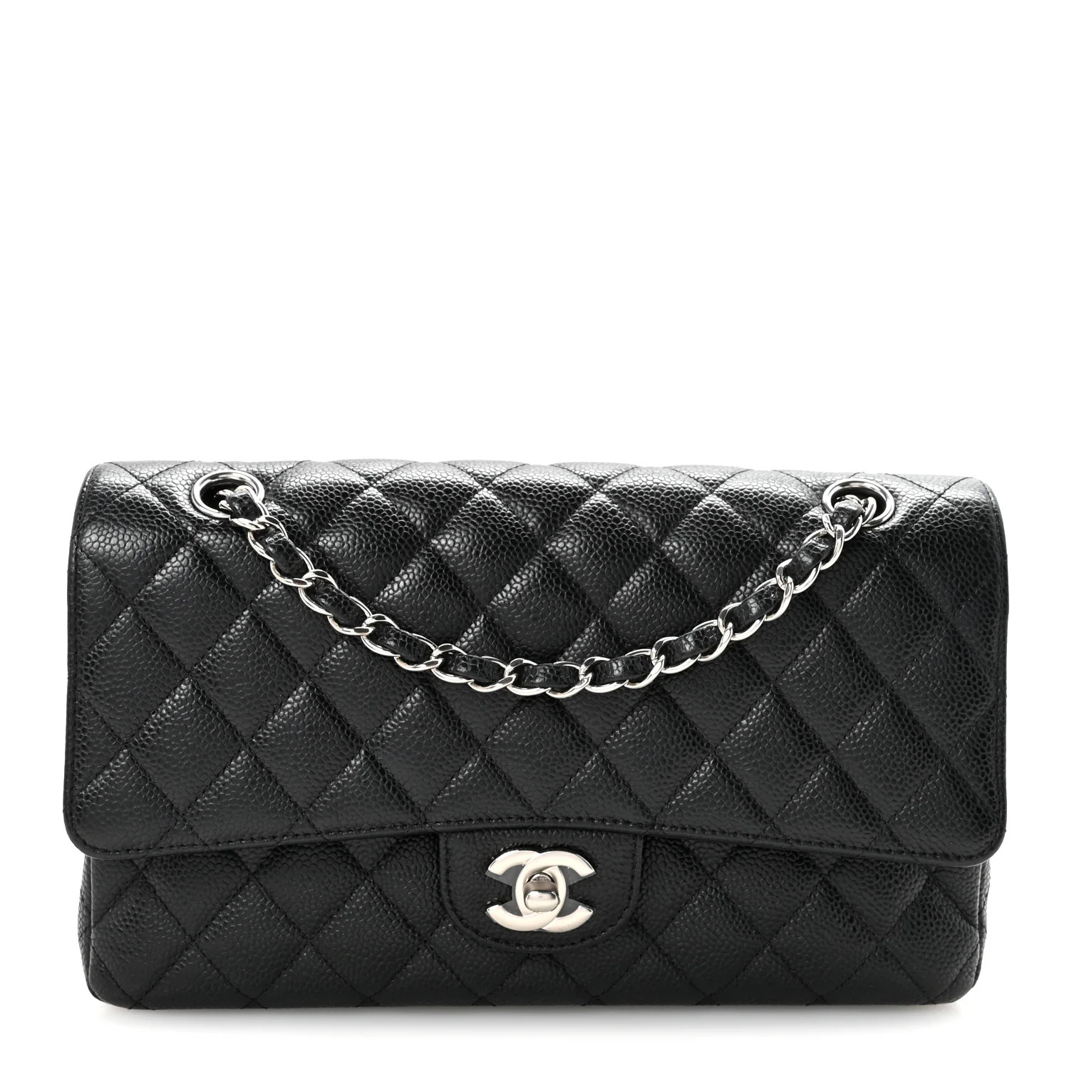 Caviar Quilted Medium Double Flap Black | FASHIONPHILE (US)