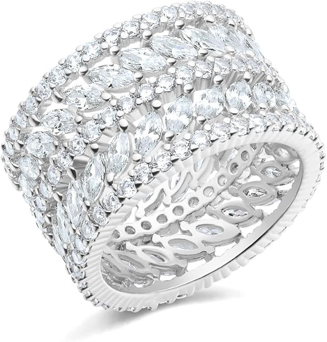 Gemsme 14K Gold Plated Marquise Cubic Zirconia Eternity Statment Ring for Women | Amazon (US)
