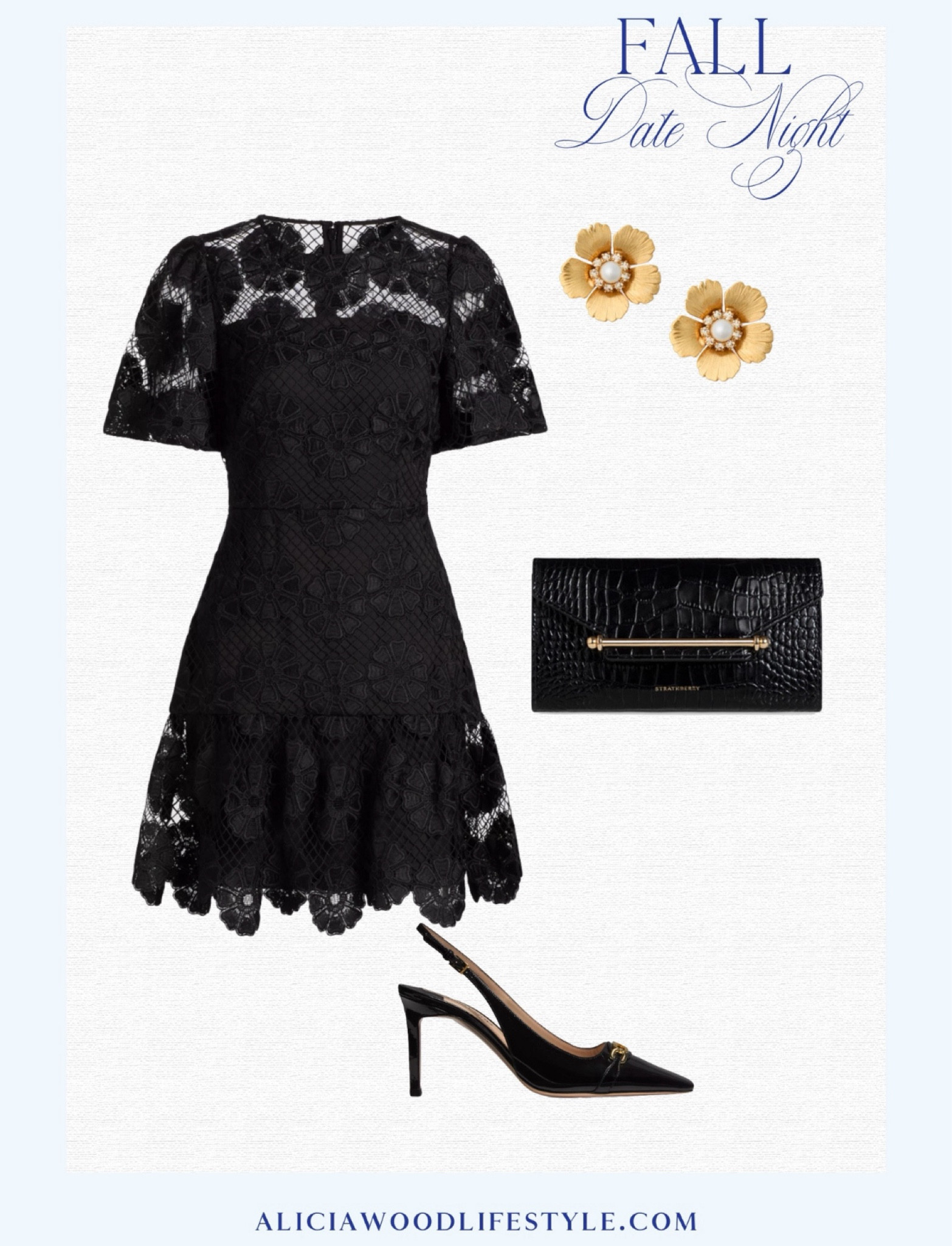 Fall Date Nite Inspiration
Fall Wedding Guest inspiration 

Black mini dress with lace detail
Black slingback pumps
Black croc clutch
Gold floral stud earrings 

 


#LTKOver40 #LTKSeasonal #LTKStyleTip