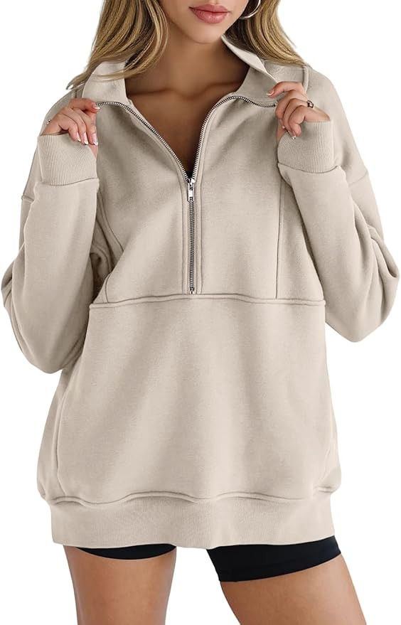 Women's Half Zip Sweatshirts Fleece Stand Collar Long Sleeve Thumb Hole Oversized Pullovers with ... | Amazon (US)