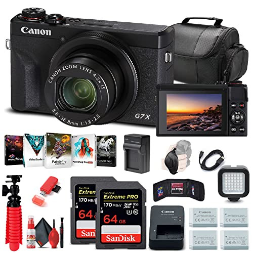 Canon PowerShot G7 X Mark III Digital Camera (Black) (3637C001) + 2 x 64GB Memory Card + 3 x NB13L Battery + Corel Photo Software + Charger + Card Reader + LED Light + More (Renewed) | Amazon (US)