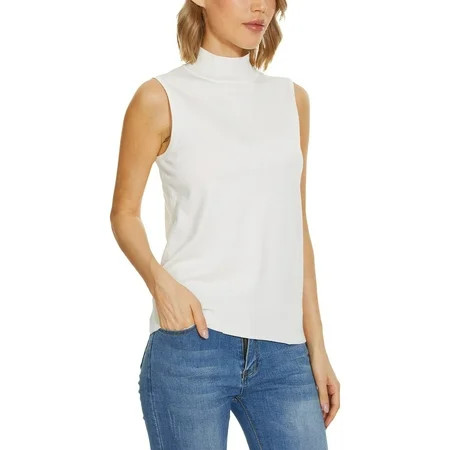 White Polyester Tops Heart Heart Turtleneck Sleeveless Women s Sweater Vest Women Sleeveless Mock Neck Tops For Women Sweater Knit Turtleneck Soft Basic Vest Tank Lightweight | Walmart (US)
