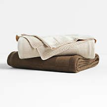 Atticus Square Knit Beige Throw by Jake Arnold | Crate & Barrel | Crate & Barrel