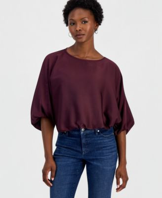 I.n.c. International Concepts Women's Elbow-Sleeve Bubble Boat Neck Blouse, Macy's Exclusive - Pastel Rose Tan | Macy's