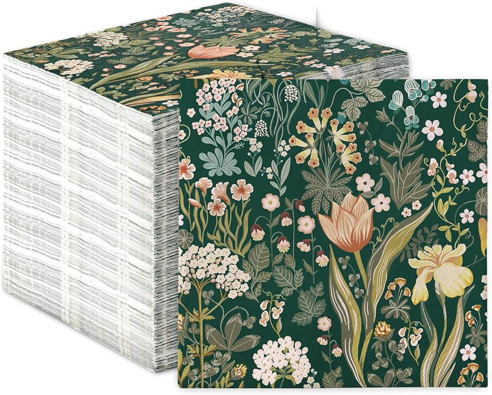 AnyDesign 80 Pack Vintage Floral Paper Napkins Retro Spring Flower Disposable Napkins Green Plant... | Amazon (US)