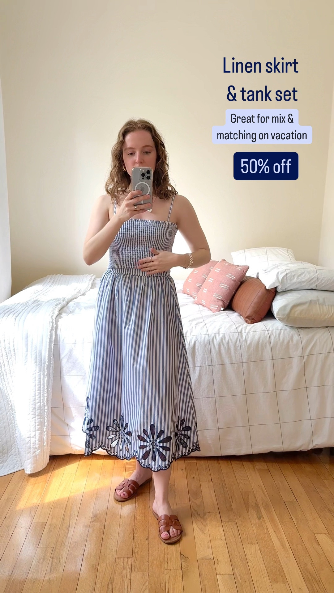 50% off linen blend set. Wearing xs petite in skirt. Xs in top 

#LTKStyleTip #LTKWatchNow #LTKSaleAlert