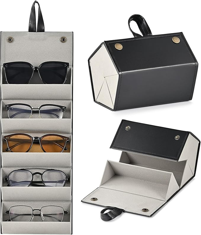CO-Z Travel Sunglasses Organizer, Foldable Travel Sunglass Case with 5 Slots for Multiple Pairs, ... | Amazon (US)