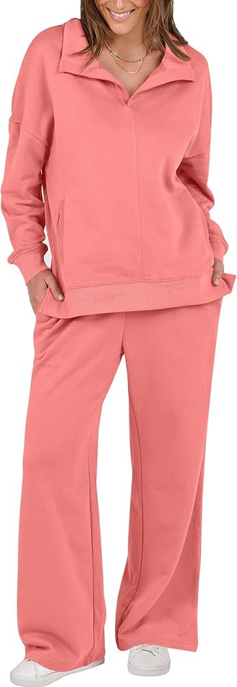 ANRABESS Women 2 Piece Outfits Lounge Sets Oversized Sweatshirt Wide Leg Pants 2024 Fall Casual S... | Amazon (US)