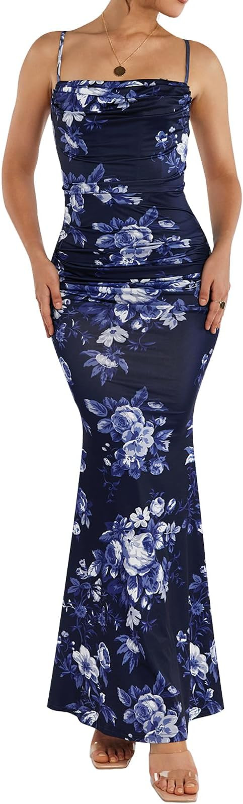 Women's Sleeveless Bodycon Corset Maxi Dress Spaghetti Strap Ruched Elegant Evening Party Long Dr... | Amazon (US)