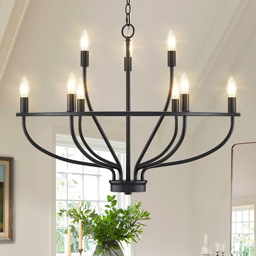 9-Light Black Chandelier Light Fixture Classic Candle Chandelier Lighting Over Table for Dining R... | Amazon (US)