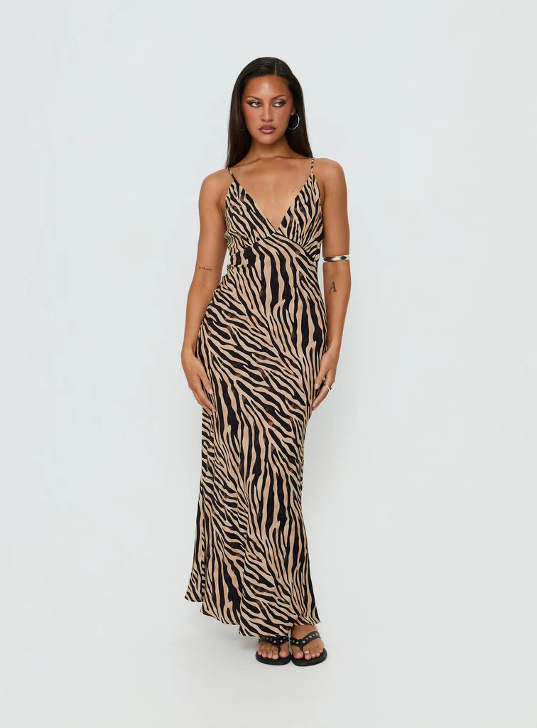 Cherilynn V Neck Maxi Dress Zebra | Princess Polly US