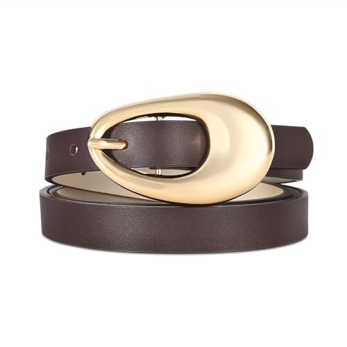 RISANTRY Genuine Leather Belt for Women Burgundy Leather With Smooth Oval Gold Metal Buckle Luxury Casual Fashion Belts | Amazon (US)