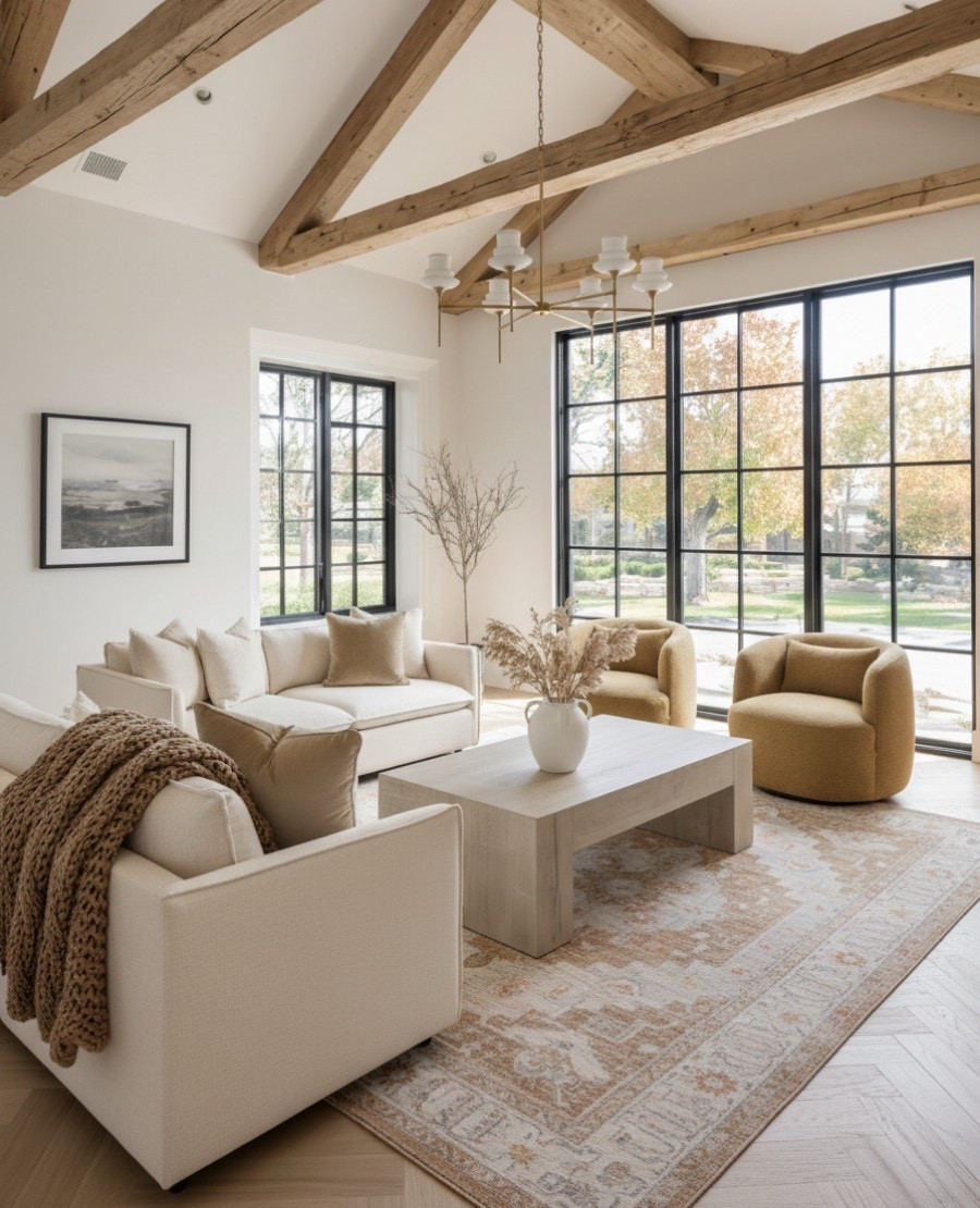 Modern Living Room Layout Ideas

This bright and airy space shows how a few layout adjustments can completely change the mood and function of your living room.

In this setup, two facing sofas create a conversational layout that feels warm and inviting—perfect for gatherings or cozy evenings. The accent chairs placed by the window provide balance while keeping the space open and filled with light. A centered coffee table grounds the room, drawing attention to the soft neutral tones and layered textures.

You can easily adapt this look:

Swap one sofa for a bench or a pair of sculptural chairs for a lighter feel

Angle the chairs toward the center for a more intimate setup

Add a statement rug to define zones in open-concept spaces

Shop the look:

Cream linen sofas – classic and versatile for any layout

Mustard accent chairs – add color and warmth without overpowering the space

Light wood coffee table – minimal and modern with clean lines

Textured knit throw – adds depth and comfort

Ceramic vase with pampas grass – organic shape for a natural touch

Vintage-inspired rug – soft pattern that anchors the layout beautifully

Brass chandelier – elevates the look with subtle contrast against the beams

Create your own modern rustic living room layout with neutral furniture, textured decor, and Scandinavian-inspired warmth. 

#LTKHome #LTKSaleAlert