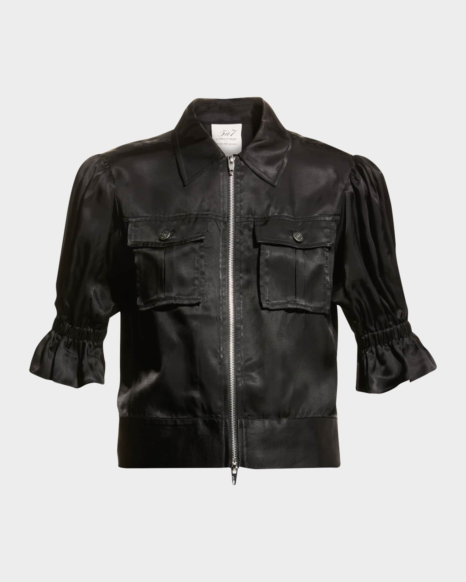 Cinq a Sept Holly Short-Sleeve Sateen Jacket | Neiman Marcus