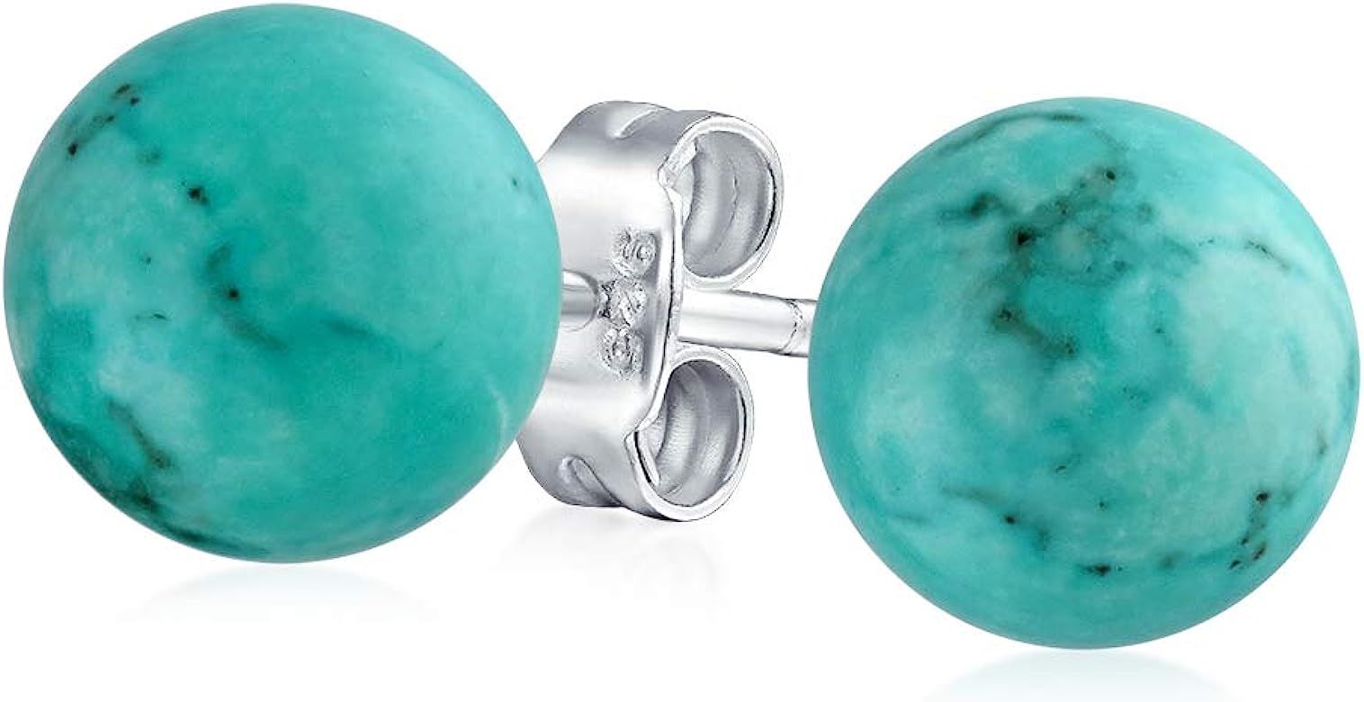 Classic Simple Day Wear 8MM Semi Precious Gemstone Round Ball Stud Earrings For Women Teen .925 S... | Amazon (US)