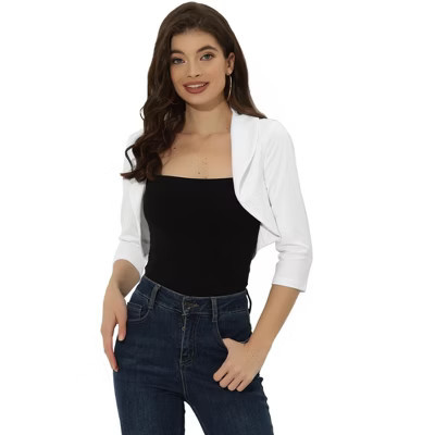 INSPIRE CHIC Women's Elegant Evening Wedding Lapel Collar Bolero Shrugs White X-Small | Target