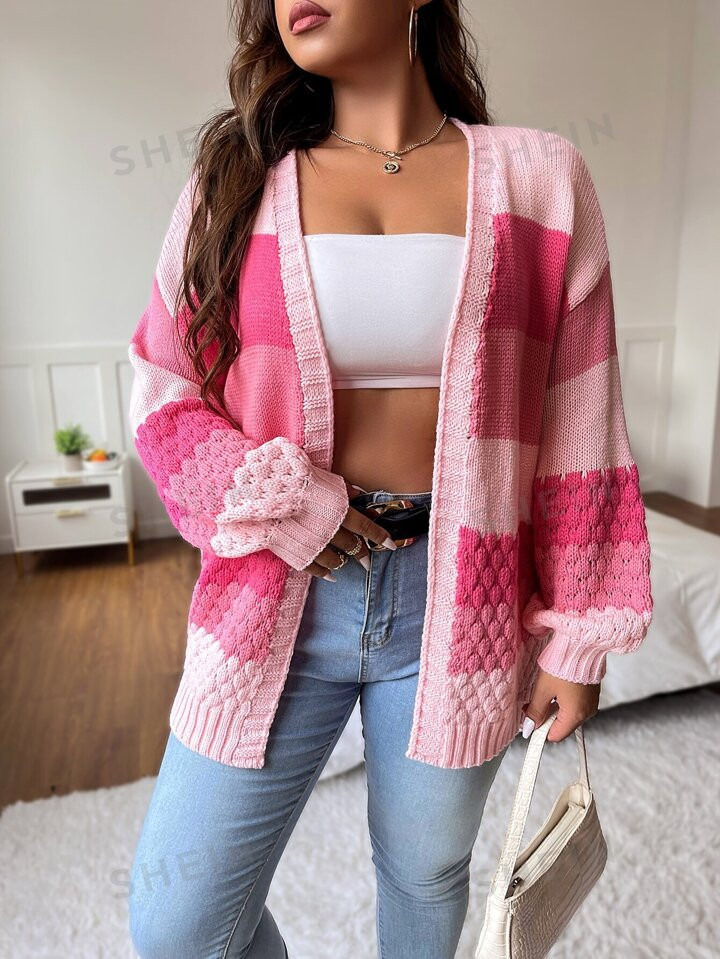 SHEIN EZwear Plus Colorblock Drop Shoulder Duster Cardigan | SHEIN