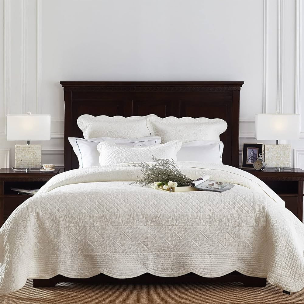 Calla Angel Sage Garden Luxury Pure Cotton Matelasse Quilt Queen, Ivory | Amazon (US)