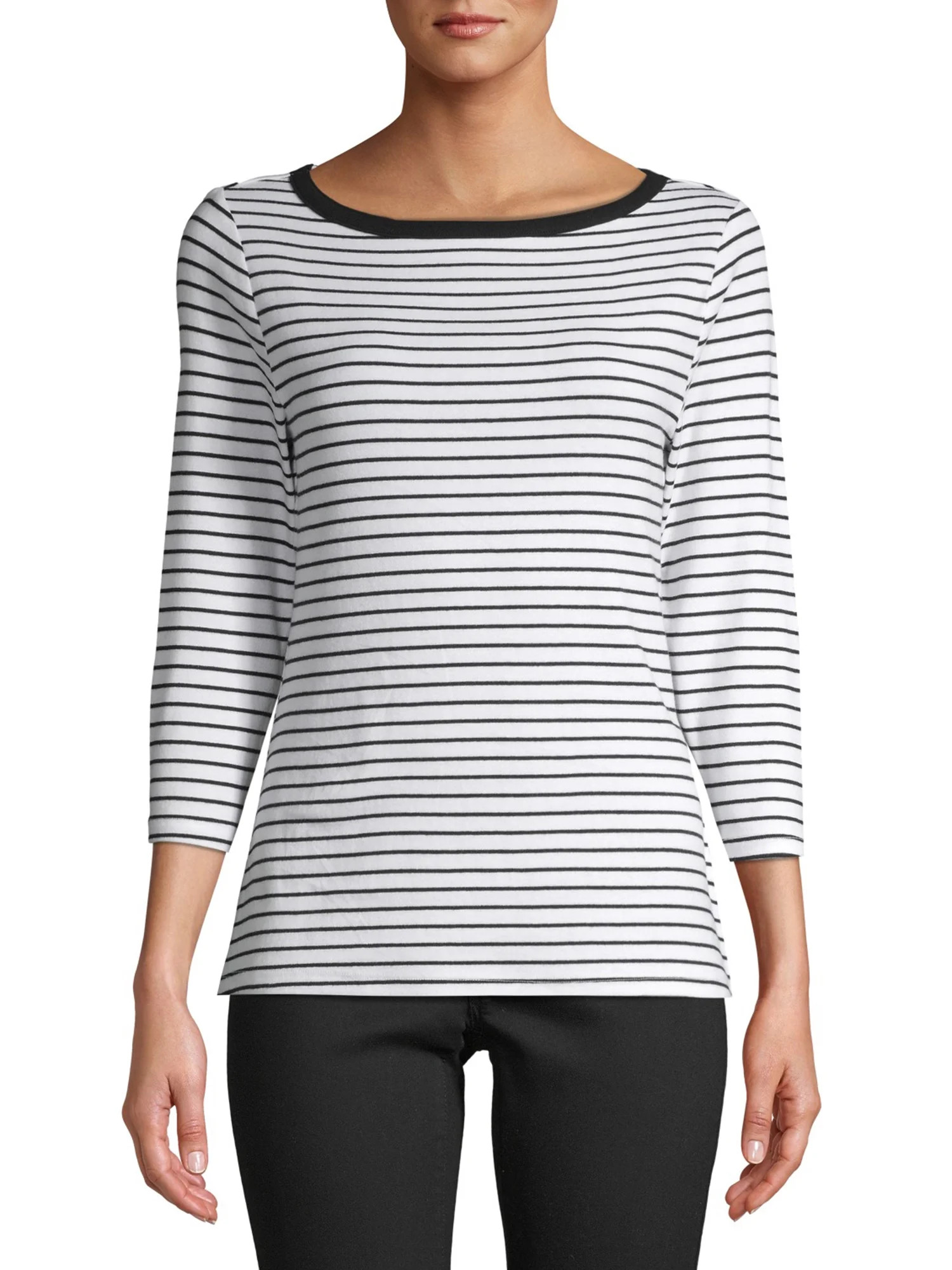 Time and Tru Women's Boat Neck T-Shirt with 3/4-Length Sleeves - Walmart.com | Walmart (US)