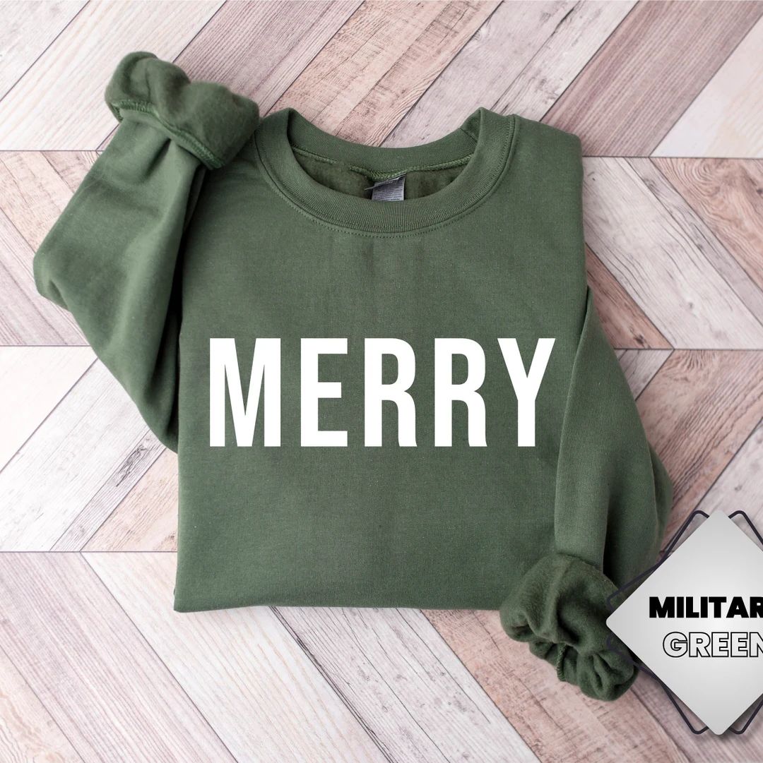 Merry Sweatshirt, Cute Merry Christmas Sweatshirt, Women's Christmas Sweatshirt, Christmas Crewne... | Etsy (US)
