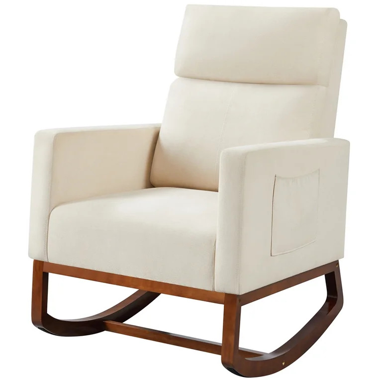 Alden Design Fabric Upholstered Rocking Accent Chair, Beige | Walmart (US)