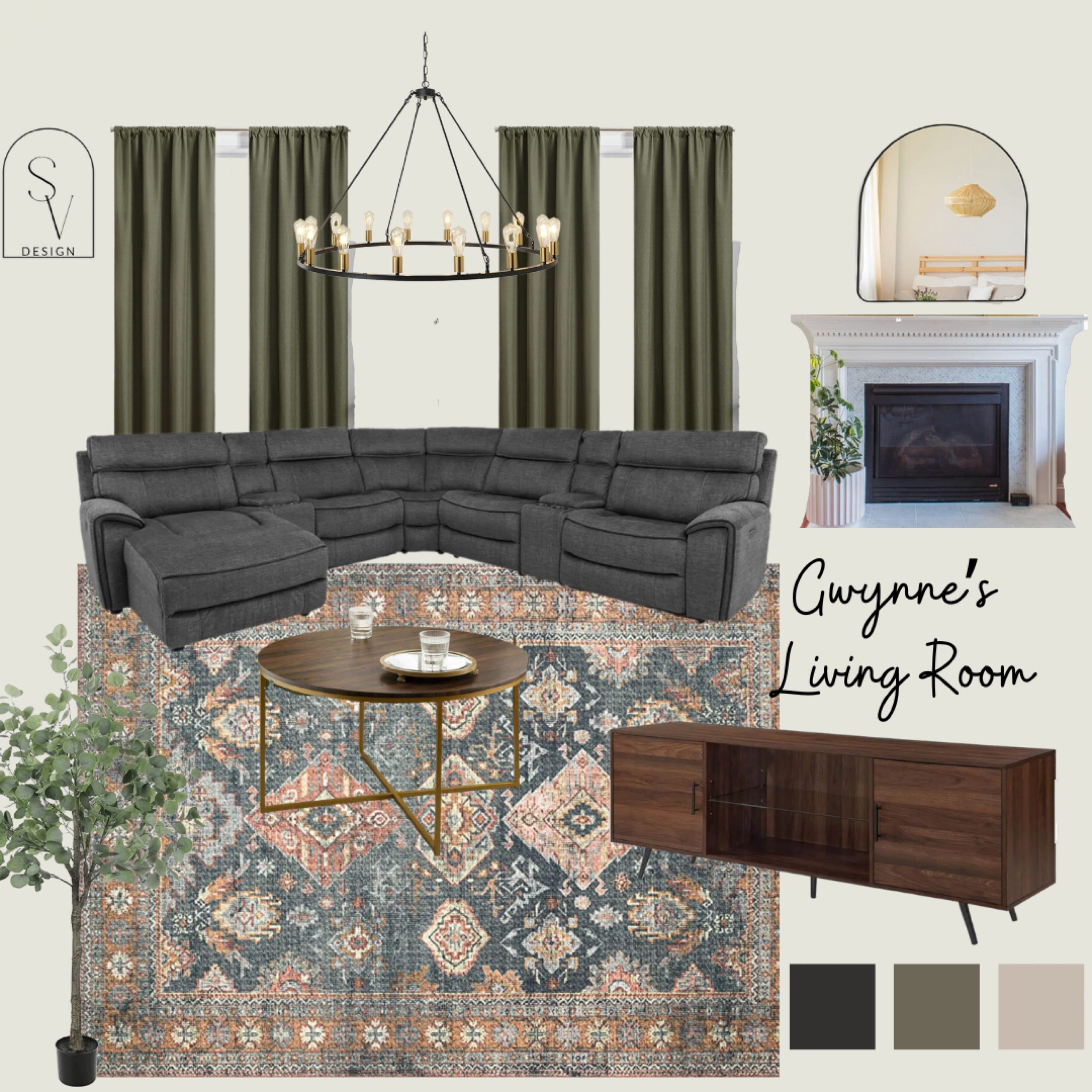 When moody mid mod meets elegant transitional you get this! 😍 

#livingroommakeover #midmodelegant #darkandmoody #wayday #loloirugs #wagonwheelfixture #olivegreen 

#LTKhome #LTKsalealert #LTKstyletip