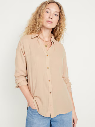 Crinkle Gauze Button-Down Boyfriend Shirt | Old Navy (US)