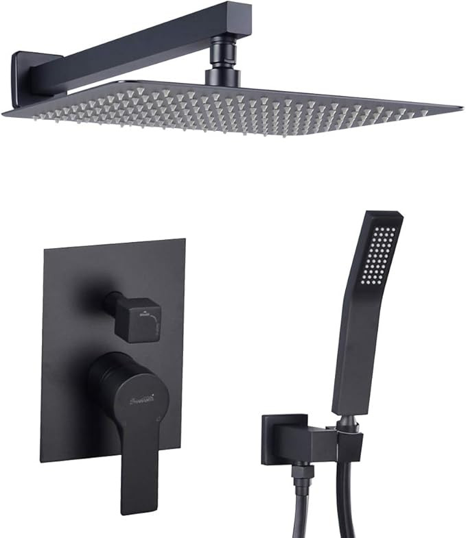 SHAMANDA Brass Rainfall Shower System, Luxuly Bathroom Shower Faucet Combo Set Matte Black (Inclu... | Amazon (CA)