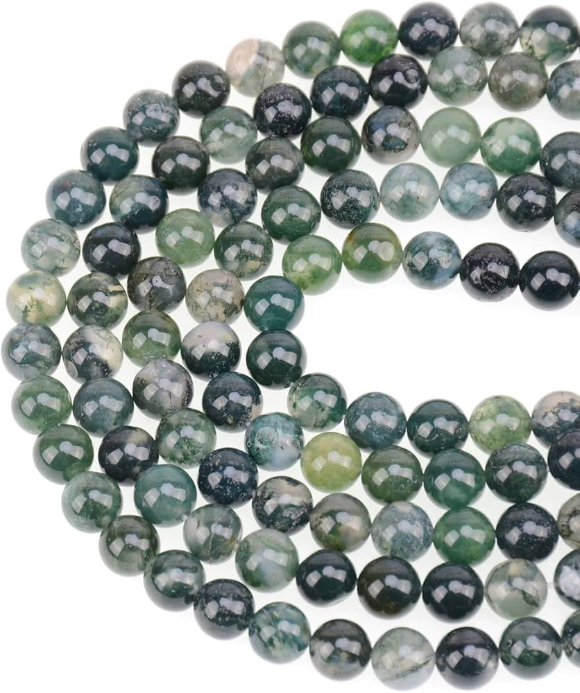 LPBeads 100PCS 8mm Natural Moss Agate Beads Gemstone Round Loose Beads for Jewelry Making with Cr... | Amazon (US)