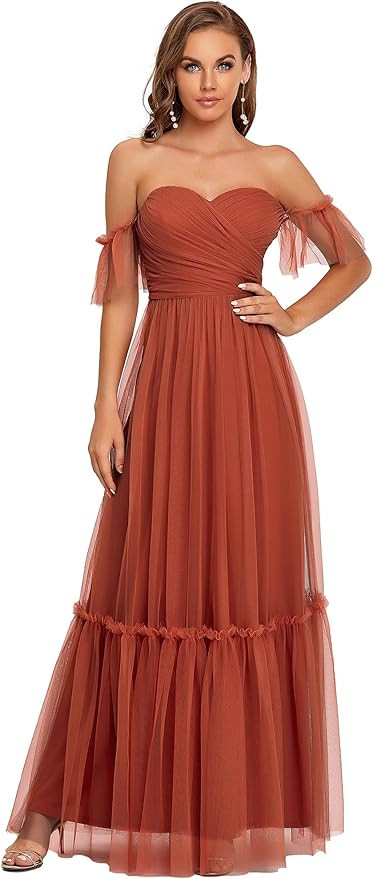 Ever-Pretty Women's Off-Shoulder Long Ruched Tulle Evening Dresses 50126 | Amazon (US)