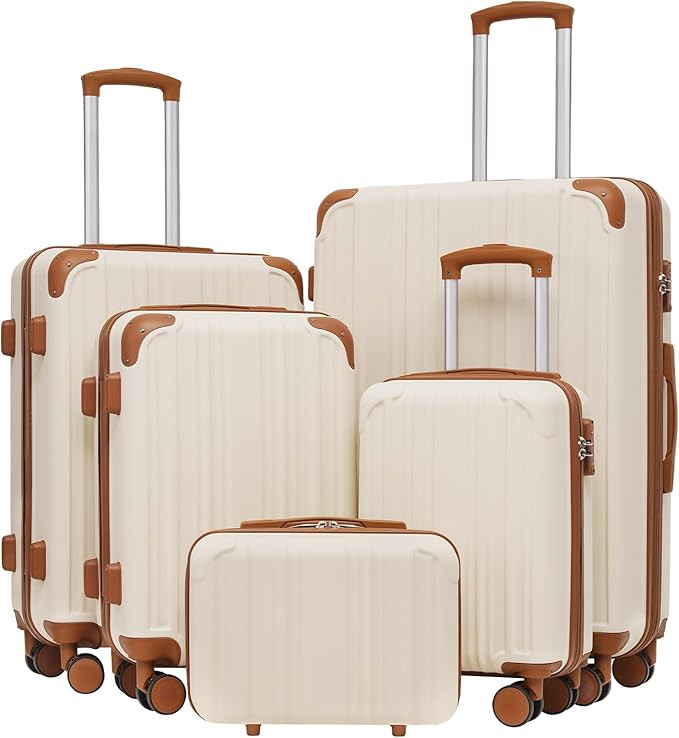 Luggage Sets, 5 Piece Durable Suitcase, Lightweight Carry on Luggage with ABS Hardshell, Dual Spi... | Amazon (US)