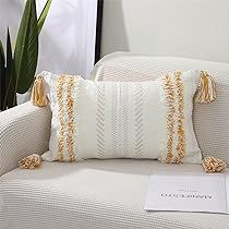 SEEKSEE Cotton Boho Lumbar Decorative Throw Pillow Covers, Hand-Woven Tufted and Tasseled Throw Pill | Amazon (US)