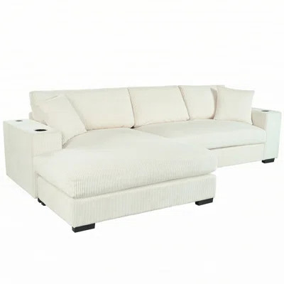 Large Sectional Sofa with Thick Cushions, and Built-in Cup Holders & Charging Ports | Wayfair North America