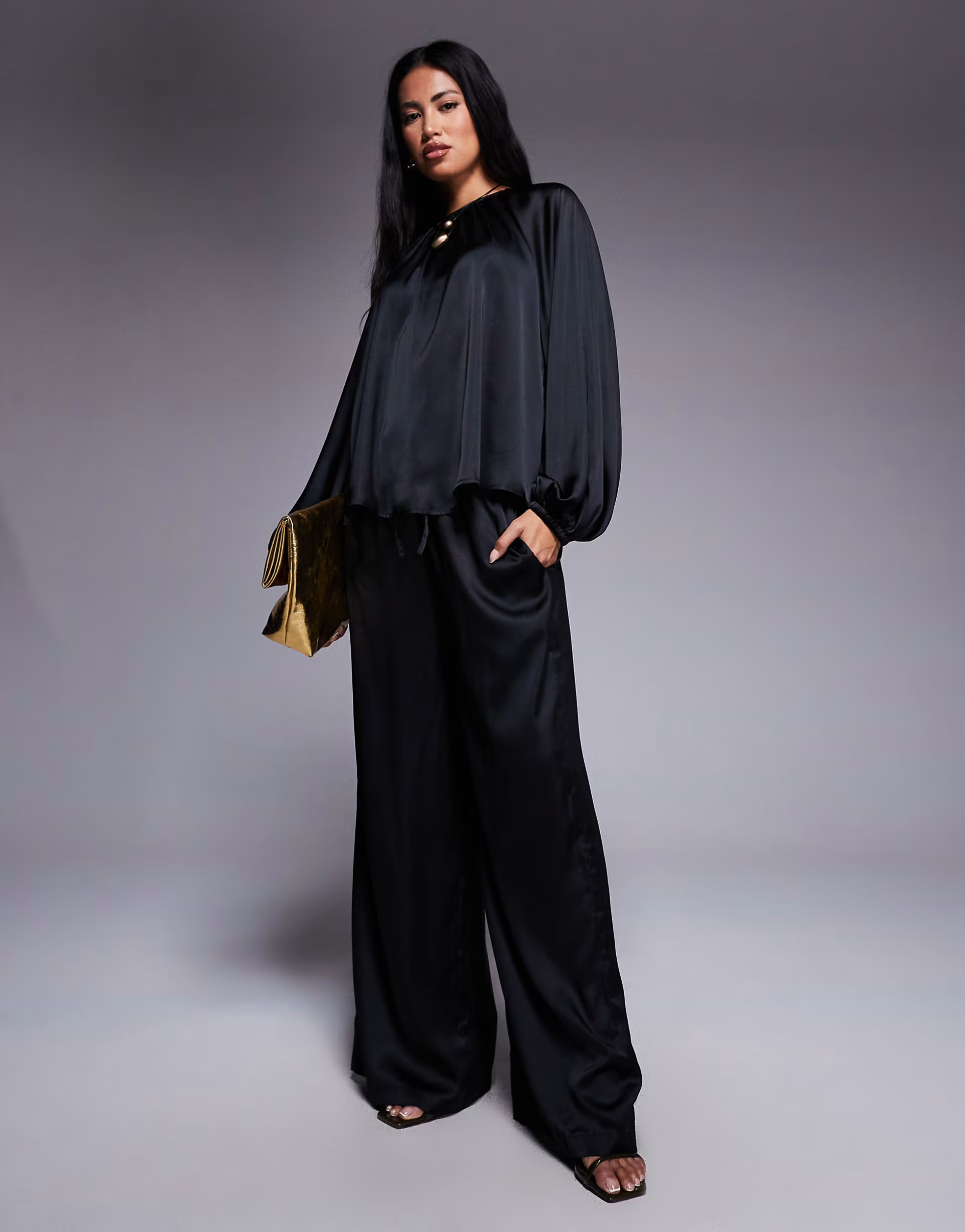 ASOS DESIGN satin wide leg pants in black - part of a set | ASOS | ASOS (Global)