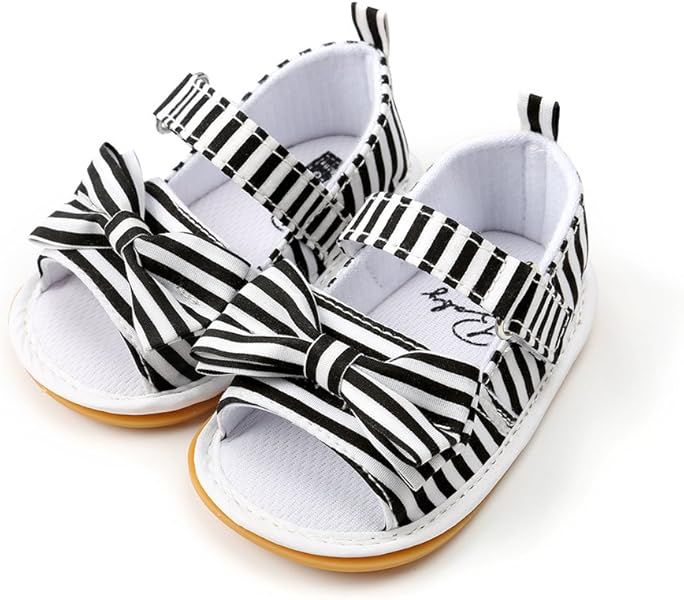 Baby Boys Girls Sandals Stripe Bow Knot Rubber Sole Non-Slip Summer Toddler Shoes | Amazon (US)