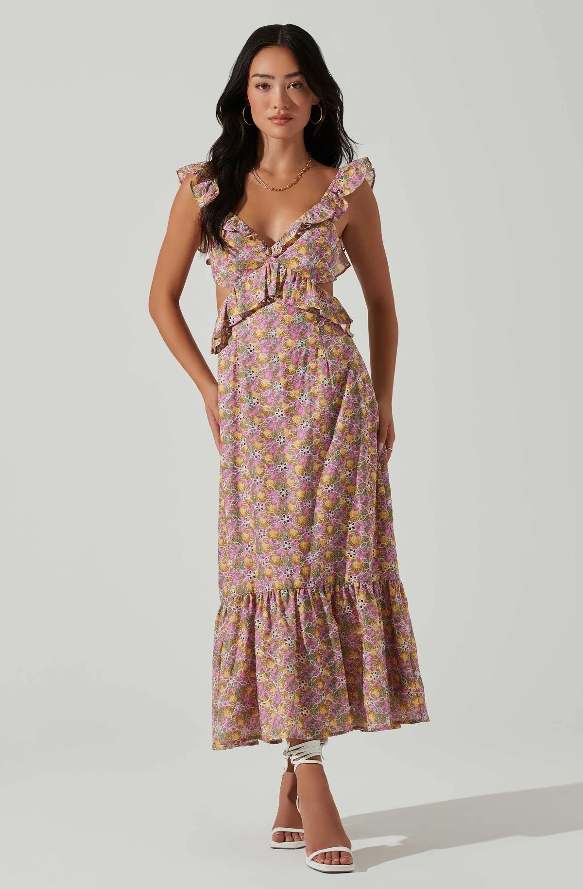 Olivette Floral Ruffle Midi Dress | ASTR The Label (US)