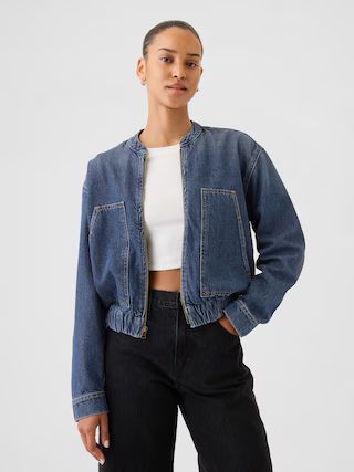 UltraSoft Denim Cropped Bomber Jacket | Gap (US)