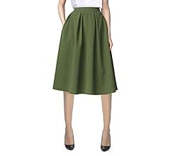 Urban CoCo Women's Modest Knee Length Casual Work Solid Pocket Elastic Midi Skirt with Pocket | Amazon (US)