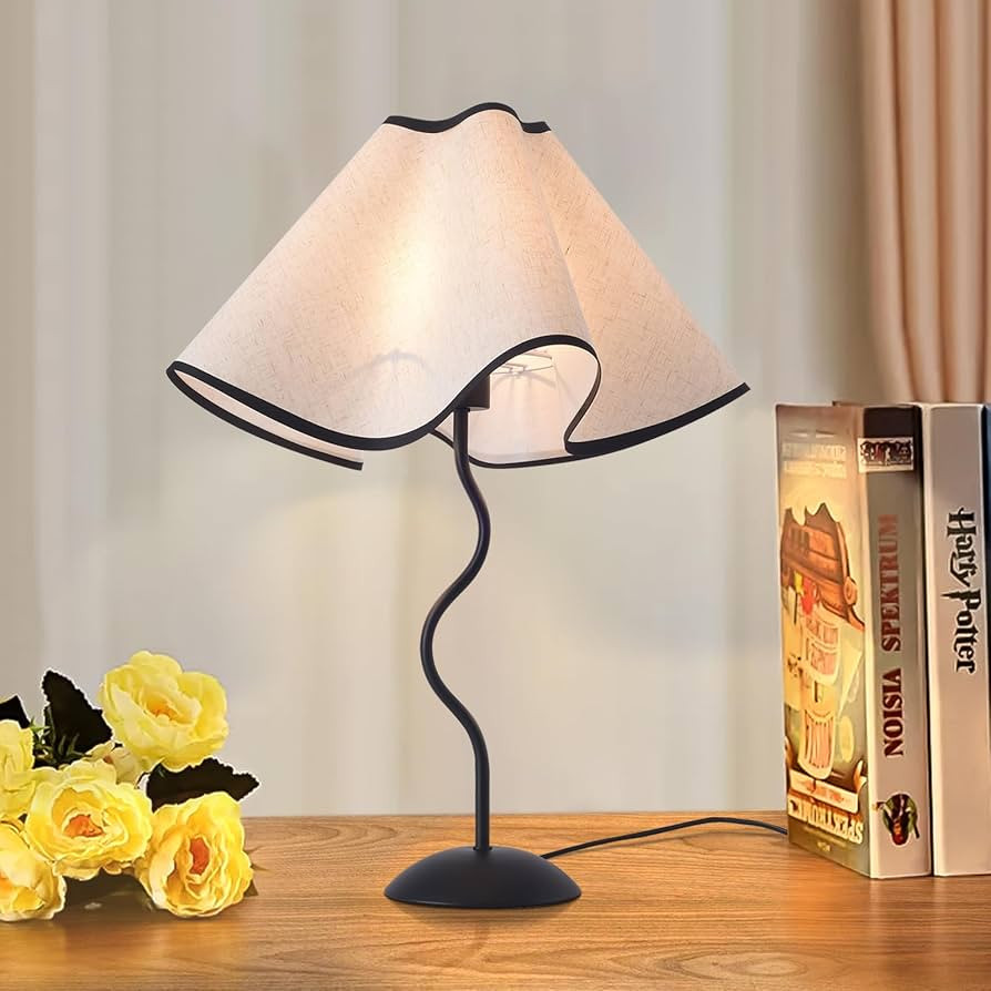Black Bedside Table Lamp for Bedroom, Matte Black Pleated Table Lamps, Bedroom Lamps for Nightstand and Small Spaces with Scalloped Shade for Bedroom, Home Office, Living Room, Kids Dorm | Amazon (US)